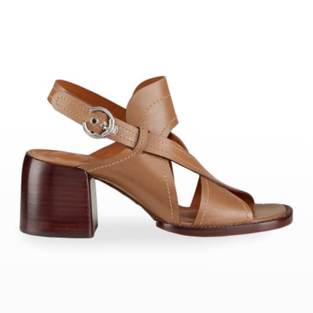 Chloe Gaile Heeled Sandal Leather Slingback Tan 39.5 Quiet Luxury GUC Summer
